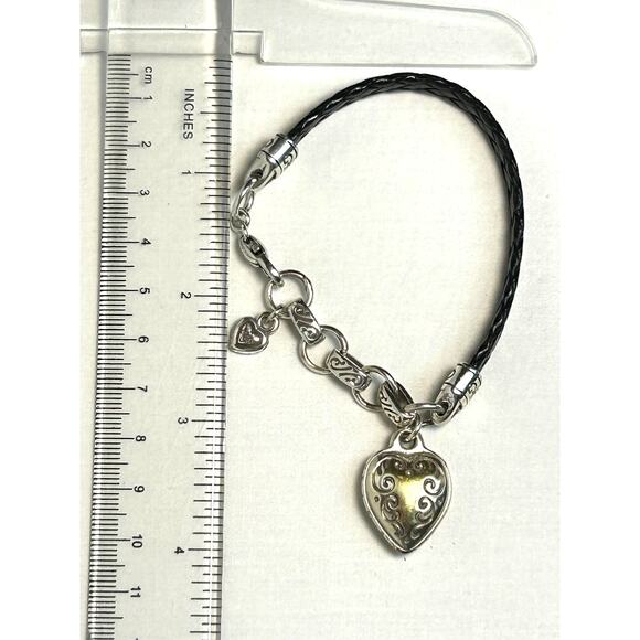 Brighton Kings Road Braided Leather Heart Charm Bracelet - Picture 7 of 10